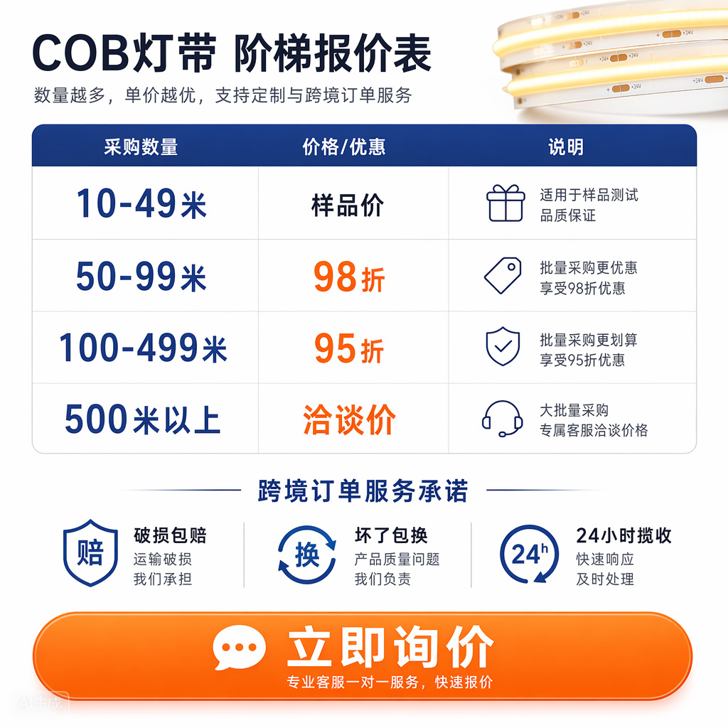 COB LED Strip Light Driver-Free Power Supply High Voltage 220V LED Home Decoration Ceiling ROHS Cross-Border Direct Plug Ready-to-Use Luminous Light Strip