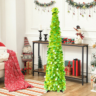 Cross-Border New Christmas Tree Green Laser Disc Folding Telescopic Christmas Tree Christmas Decoration Holiday Home Ornaments