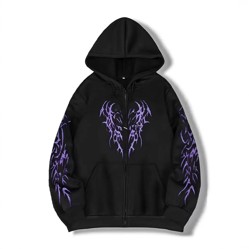 2025 Cross-Border New Autum Men's Gothic Dark Style Printed Zipper Hooded Sweatshirt Pullover Casual Sweatshirt