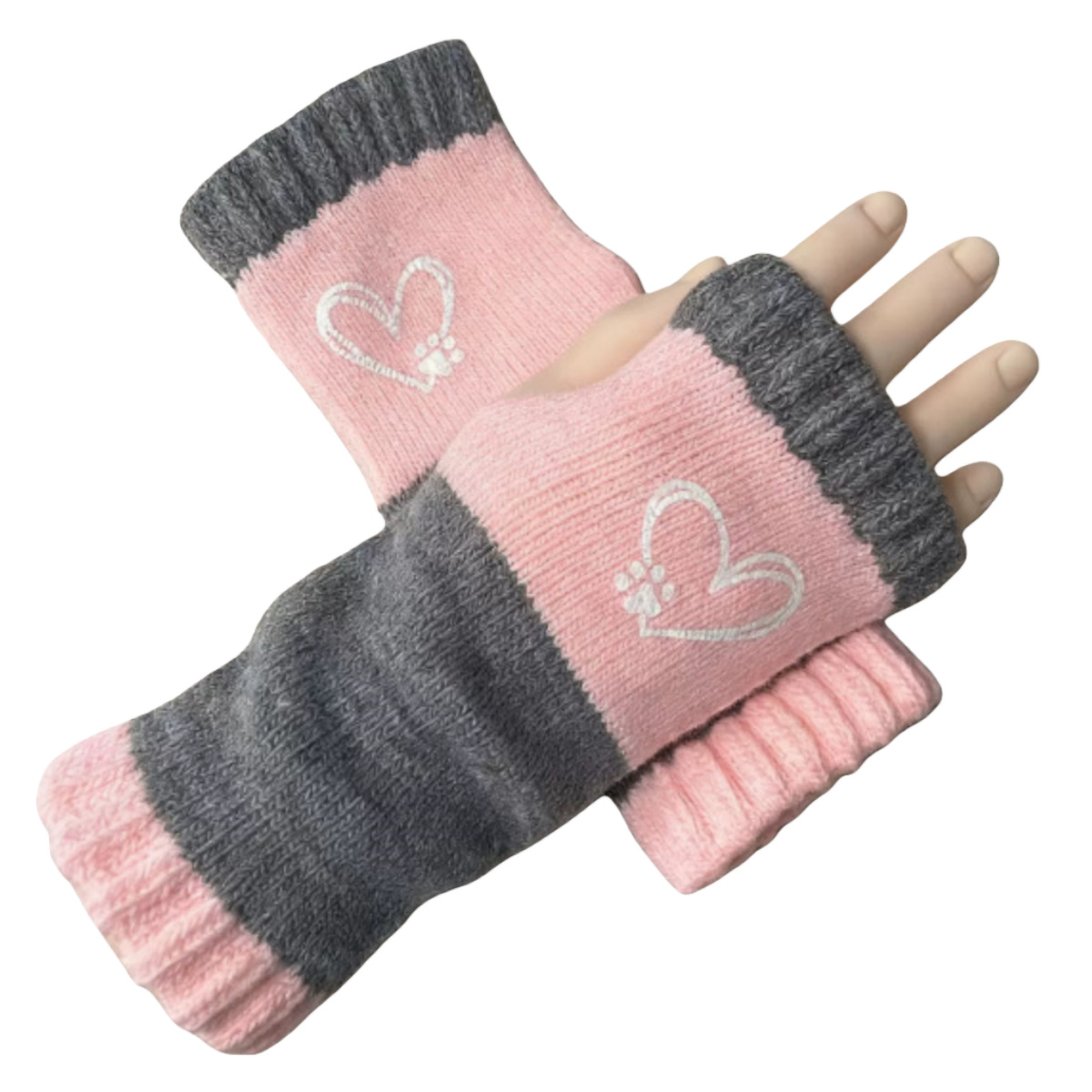 Knitted Fingerless Gloves For Women Warm Embroidered Patchwork_voghion.com
