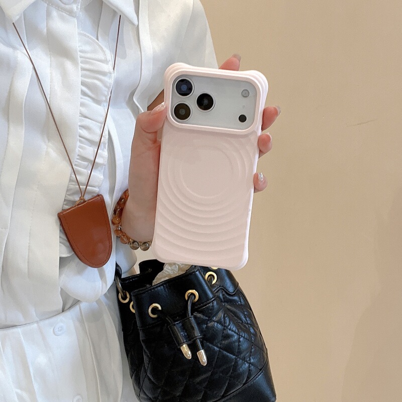 Suitable for Apple 17 Promax Magnetic Phone Case, Liquid Silicone Ripple Pattern, Full Coverage Anti-Fall Apple 16 Phone Case