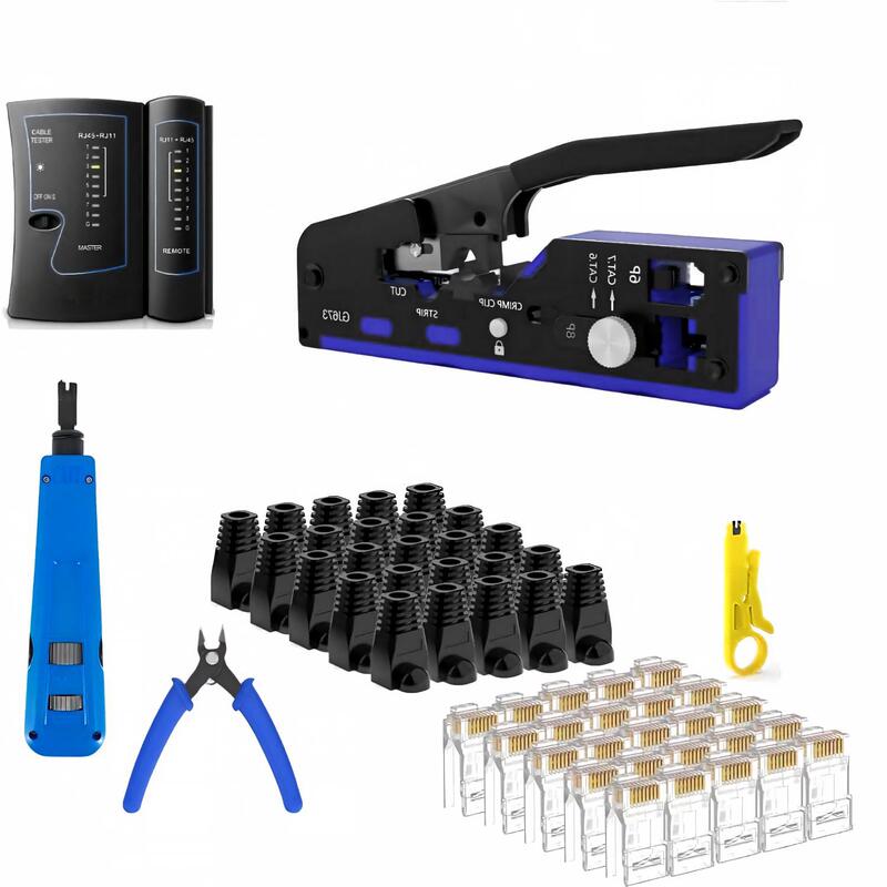 RJ45 Crimping Tool Professional Set, Multifunctional Ethernet Crimping Machine, Blue