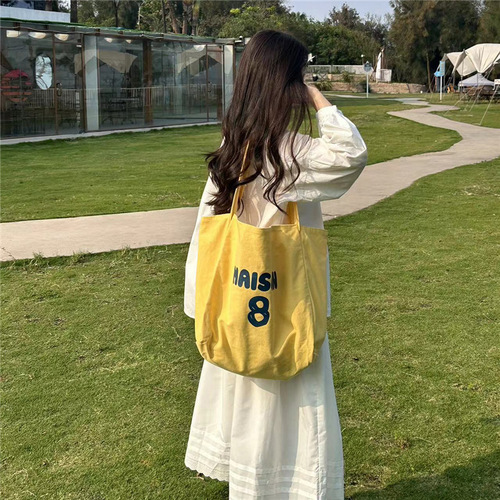 Bags Women's Large Capacity Shoulder Canvas Bag Versatile Casual Letter Print Student Class Tote Shopping Bag