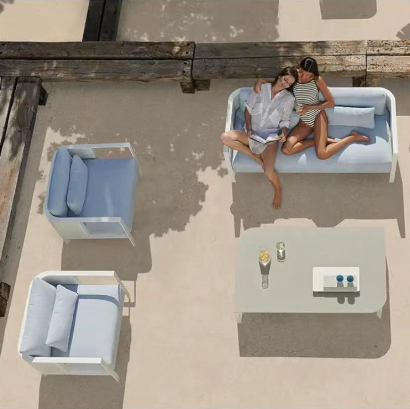 Muebles para patio, al aire libre, impermeables, resistentes al sol, para terraza de jardín, comunidad, asientos de acero inoxidable, sofá, estilo nórdico minimalista.