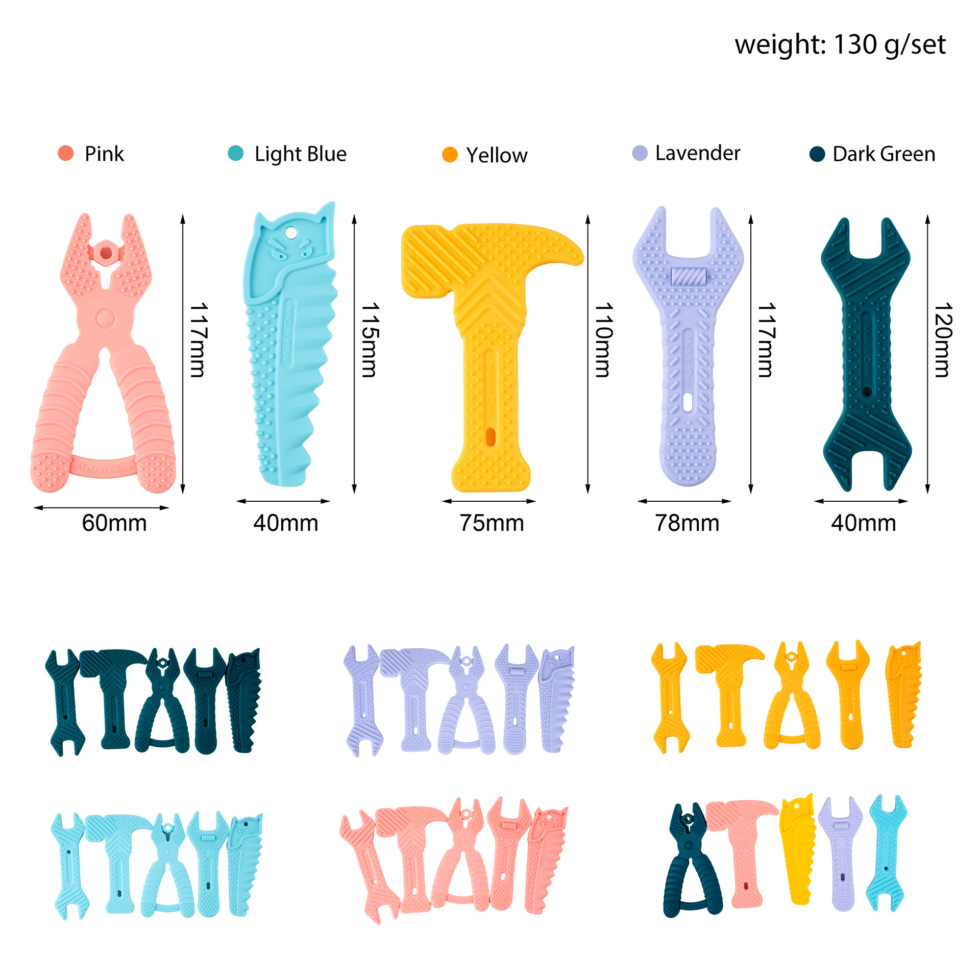 Martillo transfronterizo llave de goma de dibujos animados juego de juguetes para bebés pegamento anti-comer mano de silicona palillo molar