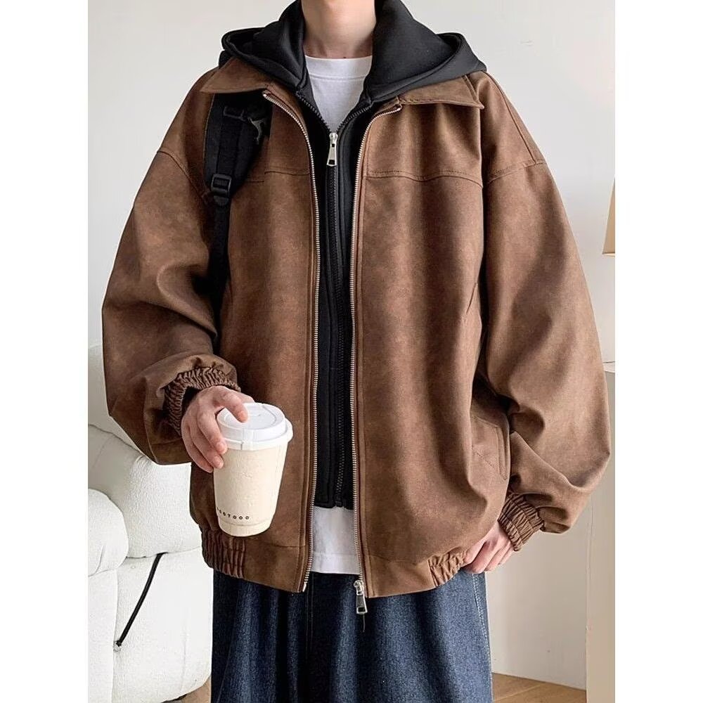 Herren Leder Bomberjacke Mit Kapuze Retro Stil Für Den Herbst_voghion.com