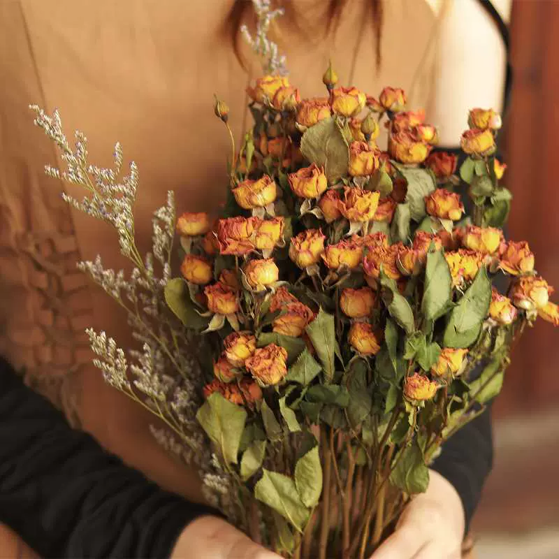 干花花束多头玫瑰定制风干真花毕业拍照复古客厅装饰天然家居摆设