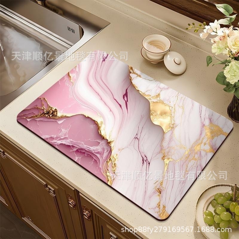 珪藻泥大理石紋台面水切りマット洗面台テーブルカウンター吸水マット食器乾燥マット断熱|undefined