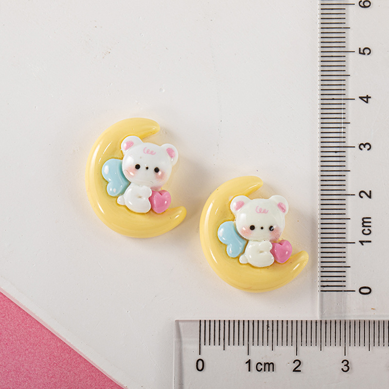 Suministro directo de fábrica dibujos animados Luna oso brillante resina accesorios DIY crema pegamento horquilla accesorios para el cabello materiales hechos a mano al por mayor