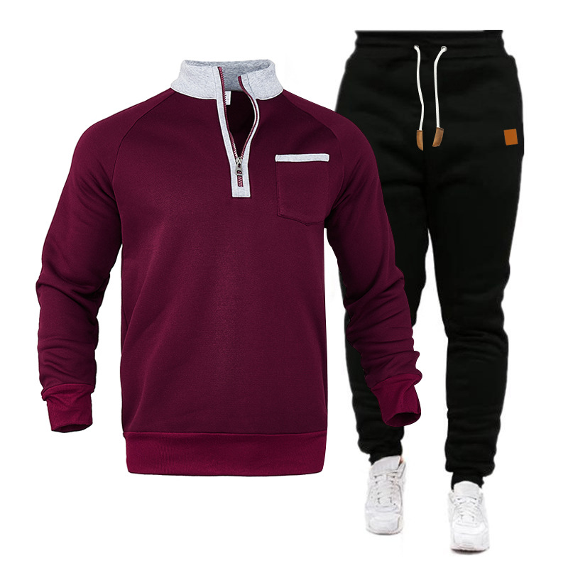 Herren Trainingsanzug Mit Stehkragen Und Fleece Kapuzenpullover_voghion.com
