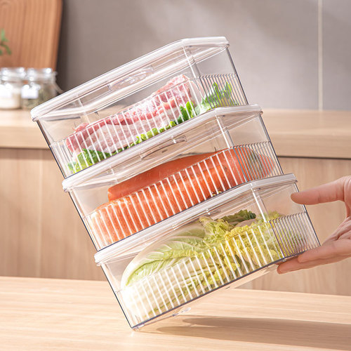 PET refrigerator storage box white transparent large capacity plastic storage box set of 3 timed airtight freshness preservation boxes