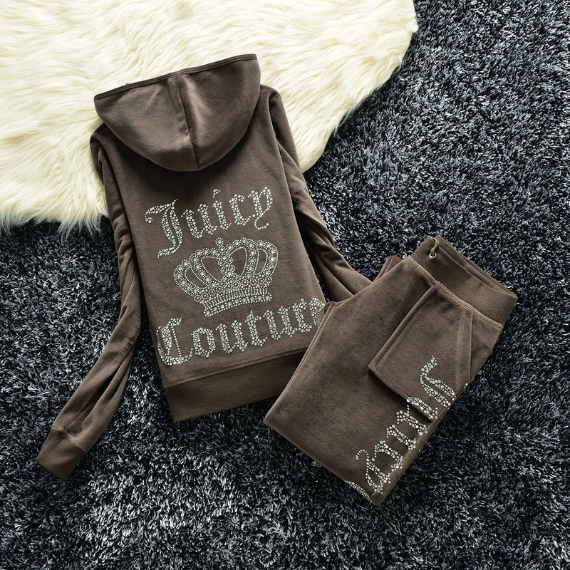 Autumn and winter 2023 European and American gold velvet crown drilling letter leisure sports suit trousers drilling two-piece set Autumn and winter 2023 European and American gold velvet crown drilling letter leisure sports suit trousers drilling two-piece set