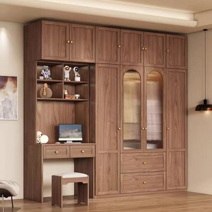 New Chinese Style Wardrobe Three-door Four-door Wardrobe with Desk Makeup Table Integrated Bedroom Household Small Apartment Combination Cabinet Wardrobe