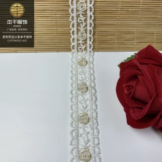 金线双色网布小条码Lolita项链花边2.3公分服装辅料lace手工布艺