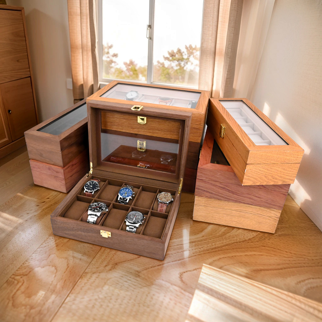 Spot Watch Box Vintage Wooden Jewelry Watch Storage Box Flip Cover Box High-end Jewelry Box Packaging Box