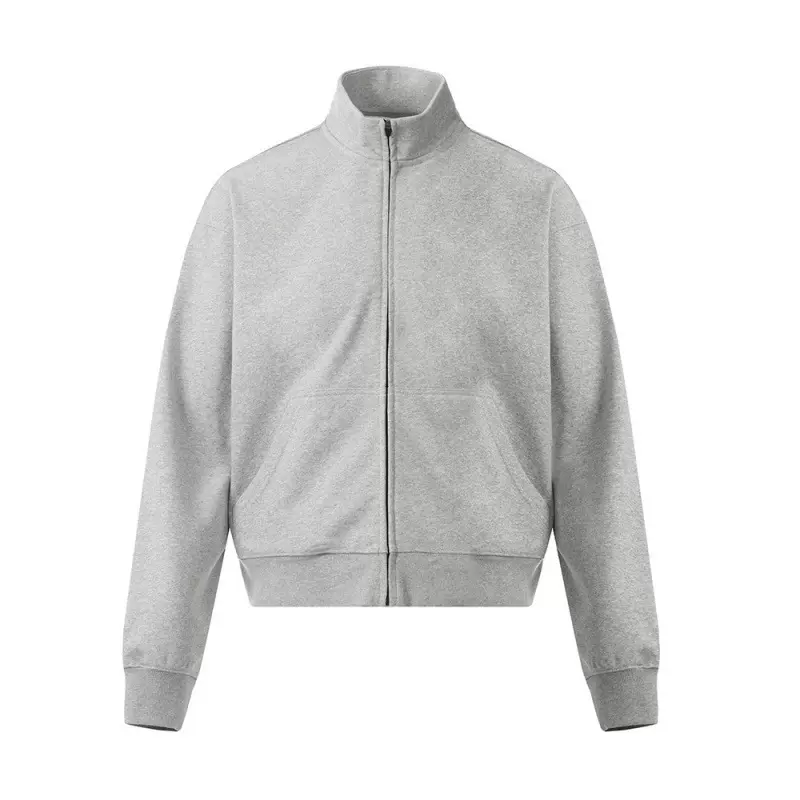 男士休闲运动夹克外套春秋款街潮美式复古纯色基础款立领开衫卫衣