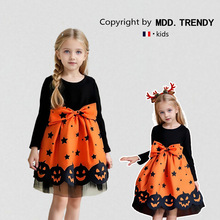MDD女童连衣裙2025秋冬款跨境万圣节南瓜印花连衣裙女童儿童服装