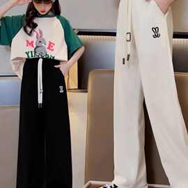 女童阔脚裤2024新款夏季中大童直筒冰丝裤薄款女孩童装韩版休闲裤