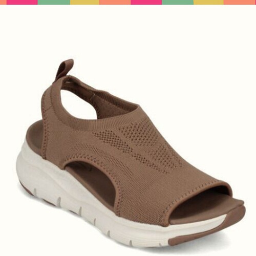 Women's Large Size Thick Sole Fish Mouth Lattice Knitted Breathable Lightweight Soft Sole Elastic Woven Comfortable Sandals