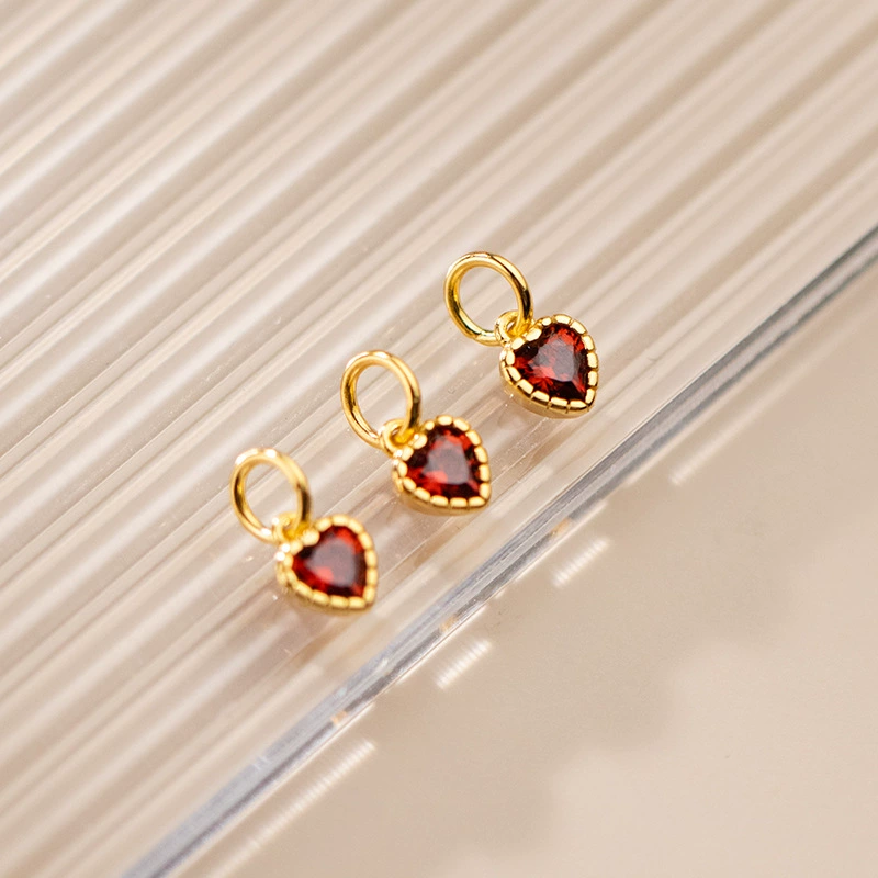 Stone inlay, small zirconium, pendant heart shaped, bracelet, jewelry charm, accessory, silver 925 sample