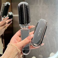 Electrically Plated Silver Portable Folding Comb with Air Cushion & Mirror: Women's All-in-One Comb for Smooth Hair and Gentle Massage