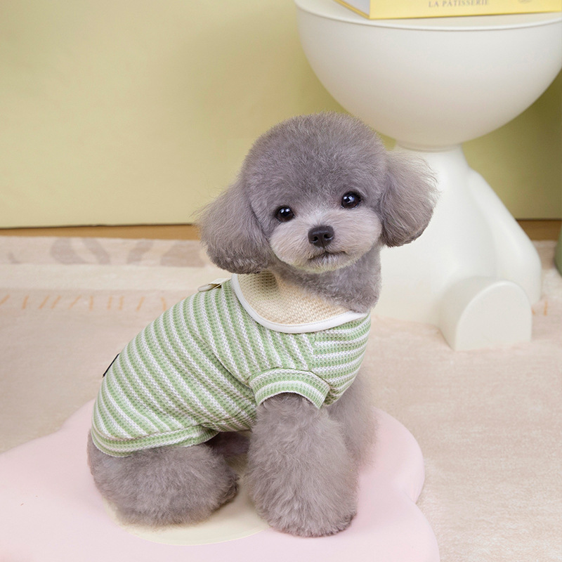 Primavera y verano de tela impresa de garras de perro con collar estriado camiseta perros pequeños y medianos Teddy gatos de dos patas ropa de perro