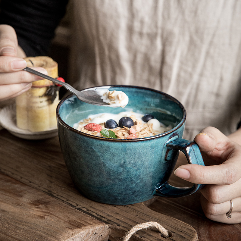 Sydney azul gran capacidad taza hogar grande de cerámica avena vintage horno esmalte desayuno tazón exportación