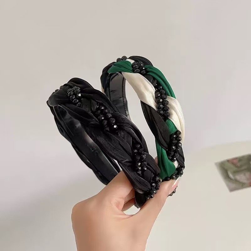 Black Rhinestone Braided High-Top Headband for Women, Versatile Hair Accessory for Going Out, Hair Clip, Headband for Washing Face, Hair Tie