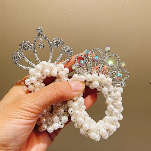 Children's hair accessories crown pearl hair band princess hair ball hair rope girls hair accessories cute hair rope girls rubber band
