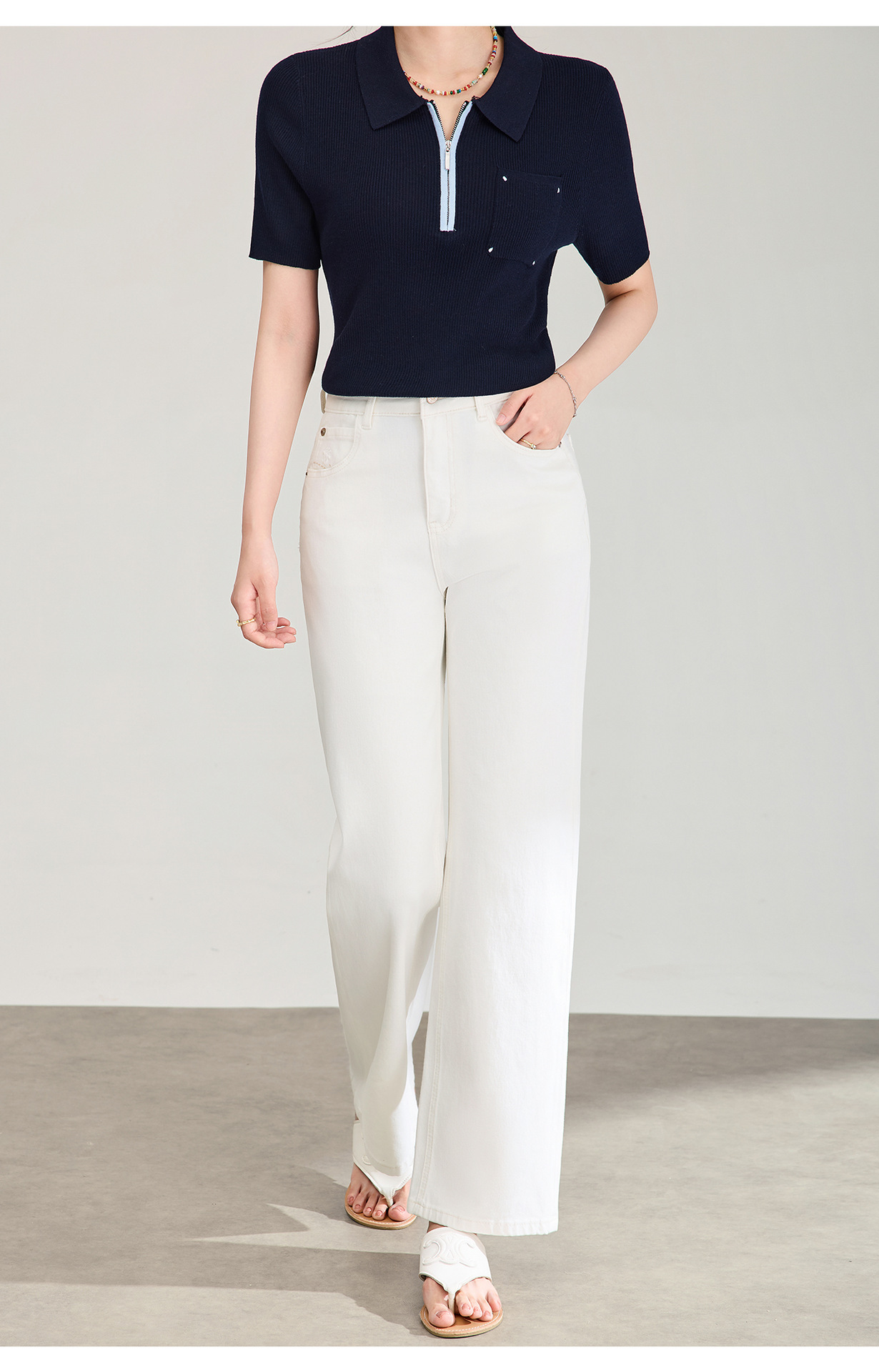 Quần jean nữ cạp cao ống rộng vải lụa cotton co giãn bốn chiều mỏng nhẹ mùa hè — màu trắng chi tiết 21