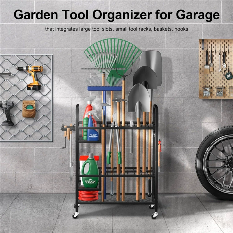 Garden tool storage rack with wheels Power tool storage box Tool bracket Organizing storage rack storage rack