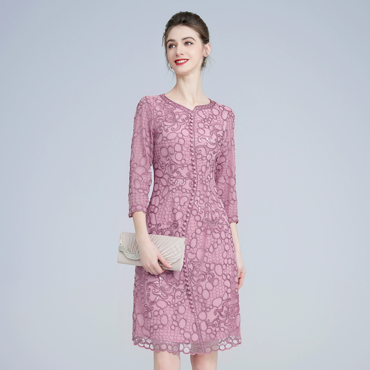 Одежда весенняя от бренда из Шэньчжэня для женщин среднего и старшего возраста, элегантное сетчатое платье с цветочным принтом больших размеров, цельное, оптом.