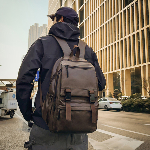 2025 New PU Soft Leather Dual Shoulder Bag, Fashionable and Practical Leisure Outdoor Travel Backpack, Large Capacity Student Dual Shoulder Bag