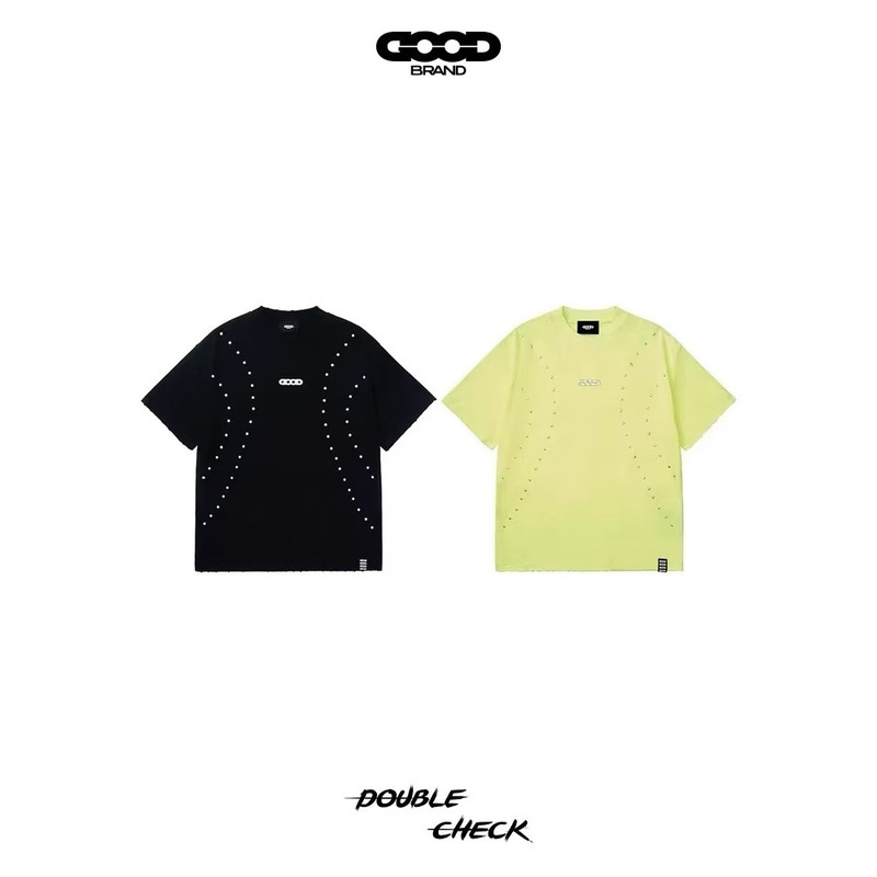 Trendy Brand GOODBRAND Hot Pieces High-frequency LOGO Fluorescent Round Neck Short-sleeved SS24T Shirt for Men and Women