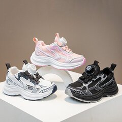 2025春の新型韓国版の回転ボタンの男の子の運動靴の女の子のランニング靴のネットの通気性のお父さんの靴