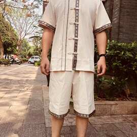 男款上衣傣族复古风泼水唐装云南西双版纳短袖夏季节目主持大码新