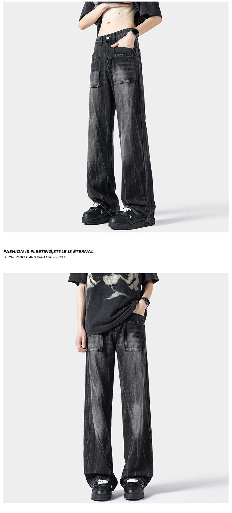 Jean homme ample et droit style américain avec motif éclair_voghion.com