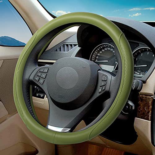 Classic Embossed Contrasting Color Steering Wheel Cover, Microfiber Leather, Non-Slip, Breathable, Universal for All Seasons, Non-Slip and Wear-Resistant Handle Cover