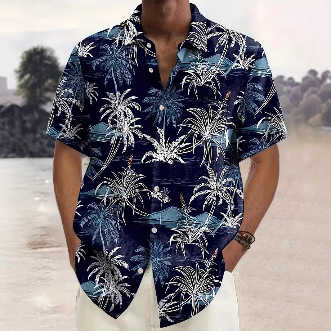 Cross-border summer floral shirt men's beach large size casual Hawaiian retro style digital printed short-sleeved men's shirt