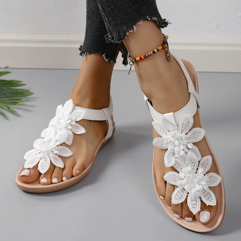 Sandals, beach footwear for leisure, plus size, flowered, wholesale