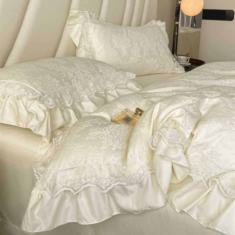 60S Summer Class a Four-Piece Washed Ice Silk Nude Sleeping Sheet Quilt Cover Bedding Net Red