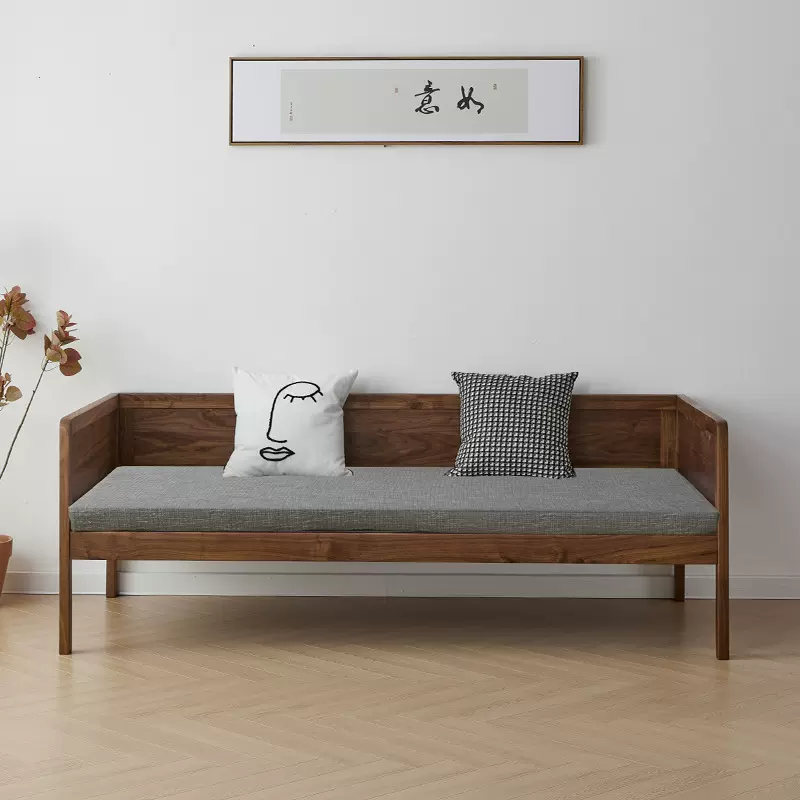 罗汉床新中式黑胡桃木沙发床简约复古原木小户型实木日式禅意床塌