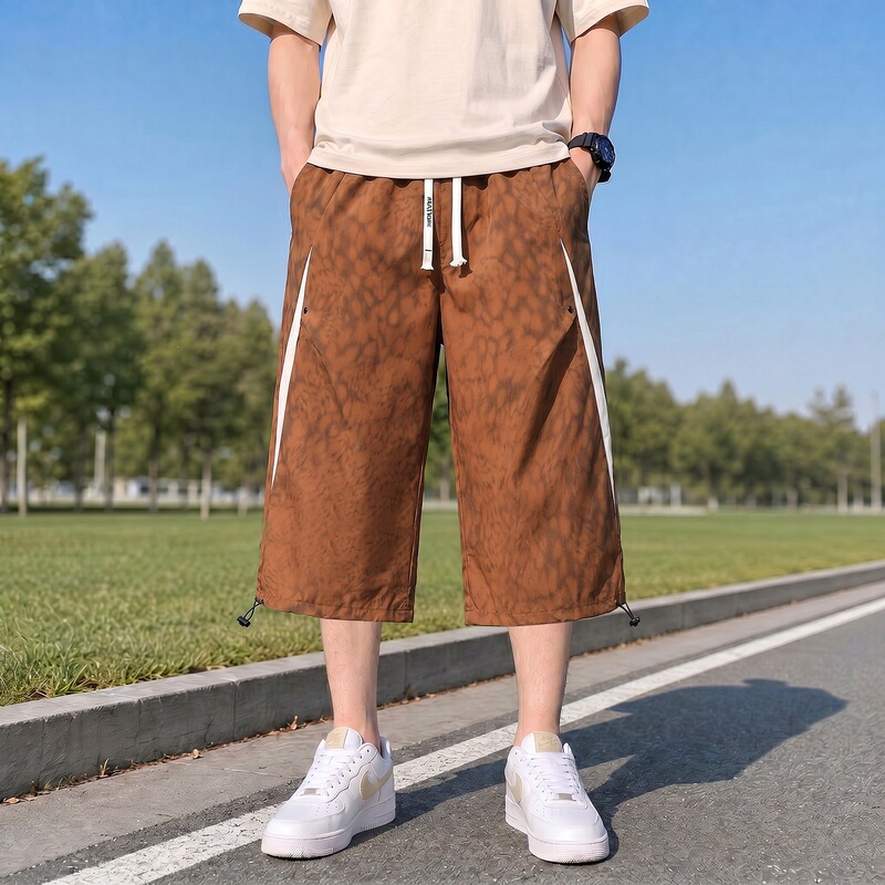 Leopard Print Patchwork Cropped Pants for Men, Summer Plus-Size Thin Casual Shorts, Straight-Leg Versatile Loose Fashion Men's Shorts Leopard Print Patchwork Cropped Pants for Men, Summer Plus-Size Thin Casual Shorts, Straight-Leg Versatile Loose Fashion Men's Shorts