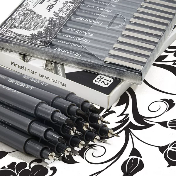 Design and drawing needle pen, art-specific, for architectural drawings, outlining and sketching, black, quick-drying, soft-tip fine-tipped pen, wholesale