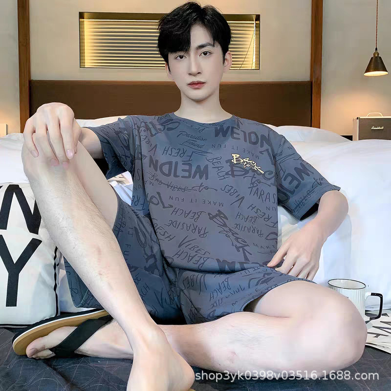 Teen Pajamas Men's Summer High-End Short-Sleeved 2025 New Men's Home Clothes Can Be Worn Outside the Suit