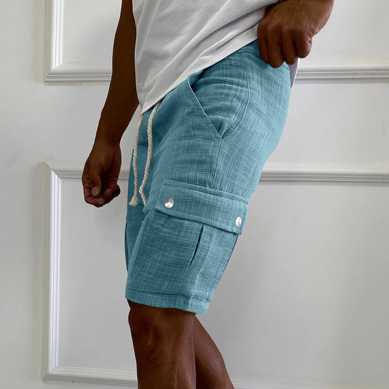 Independent station workwear shorts men's summer European and American fashion brand casual men's slim drawstring shorts thin cropped pants men