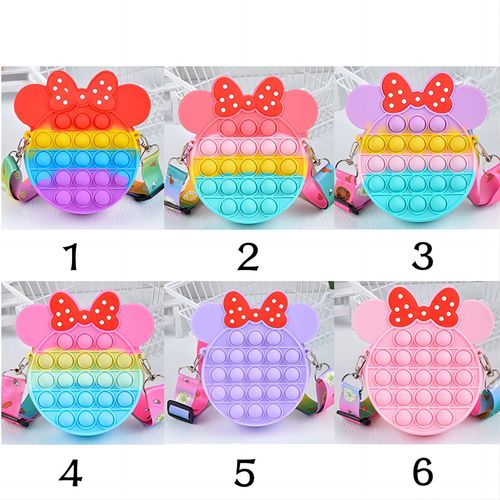 Kids' Crossbody Bag with Pressable Bubble Design: Mini Silicone Rat-Killing Puzzle Bag—Featuring Mickey and Minnie Characters, Perfect for a Stylish Single-Shoulder Look in a Round Shape