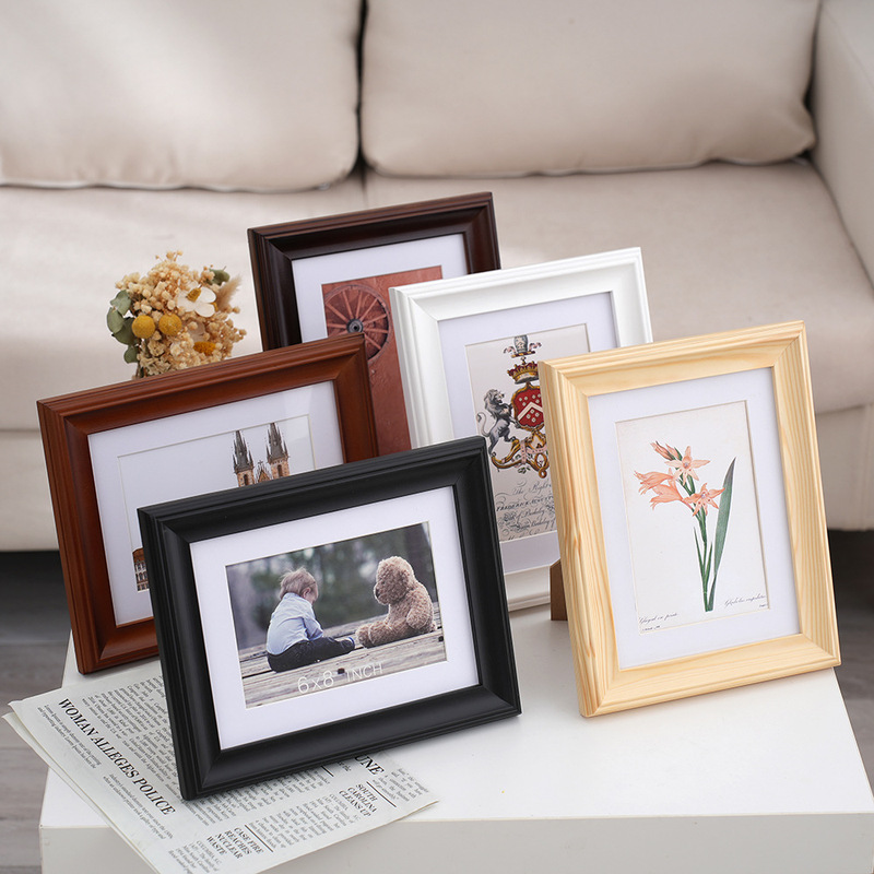In-Stock Wholesale European-Style Solid Wood Photo Frame Display Stand 5-36inch A3A4 4K Picture Frame Wall Hanging Engraved Logo Amazon
