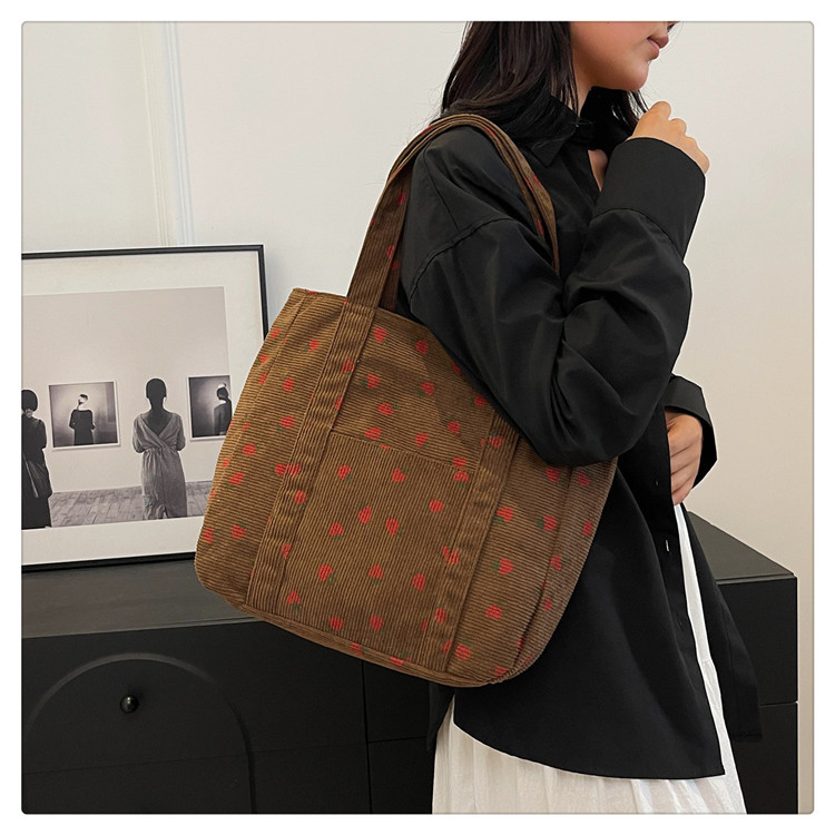 Women's Large Corduroy Strawberry Streetwear Sewing Thread Square Zipper Handbag display picture 29