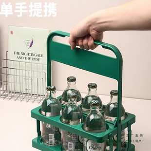 Outdoor Camping Style Picnic Foldableable Plastic 6-Bottle Beer Basket Beverage Satchel Rack Satchel Storage Basket